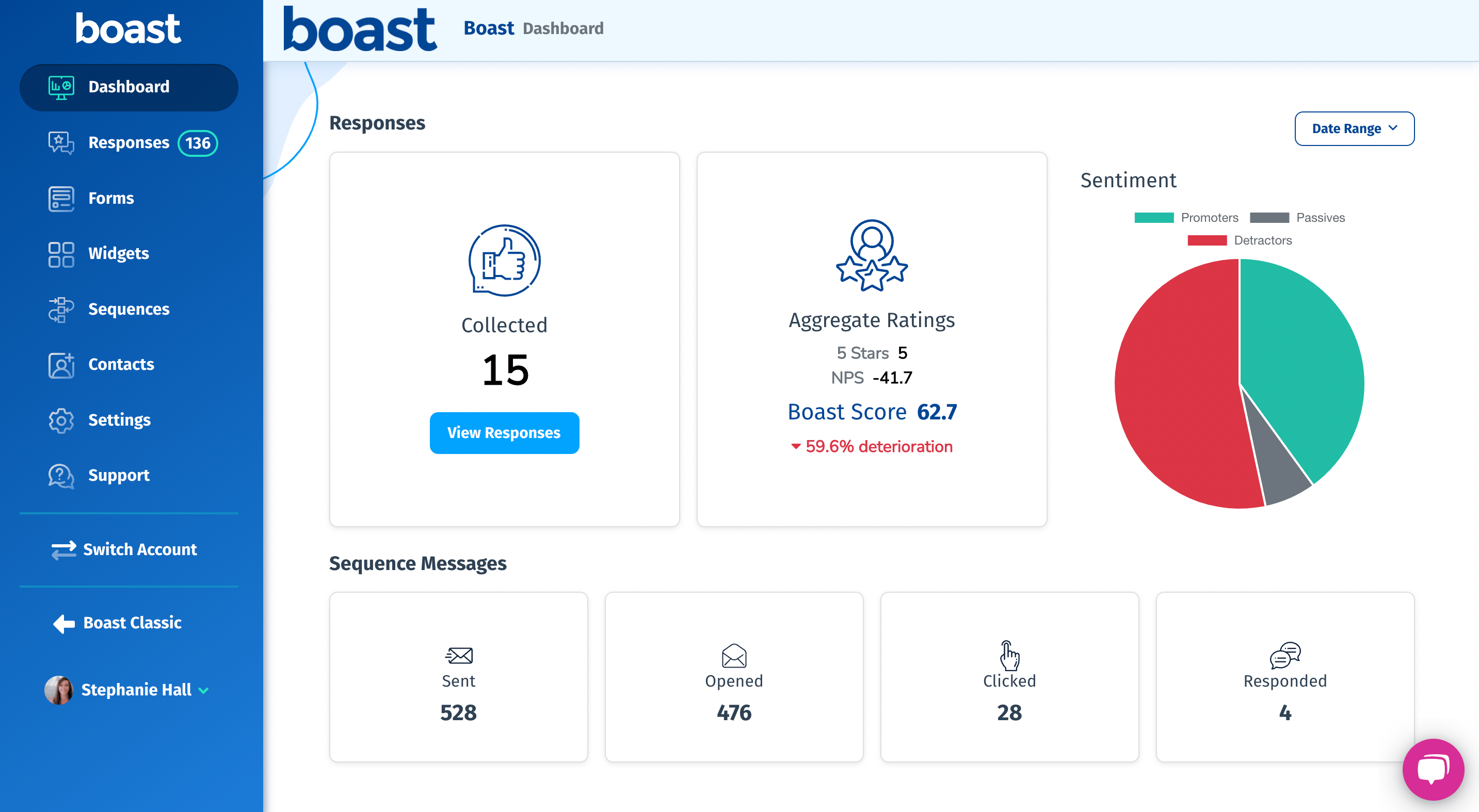 Boast video testimonial platform showing built-in transcription-based video editor with approval workflows and customer case studies